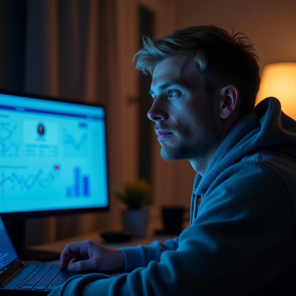 Uczestnik kursu online przy laptopie z otwartym raportem Analytics